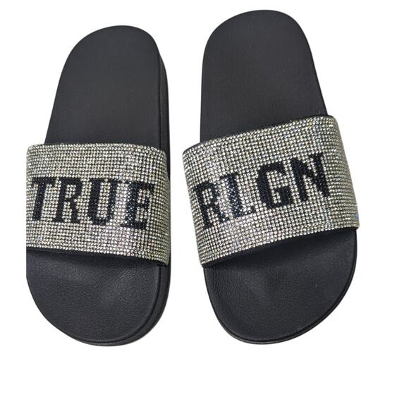 True Religion sparkled blingy slip on slides womens size 7 preowned - Picture 2 of 7